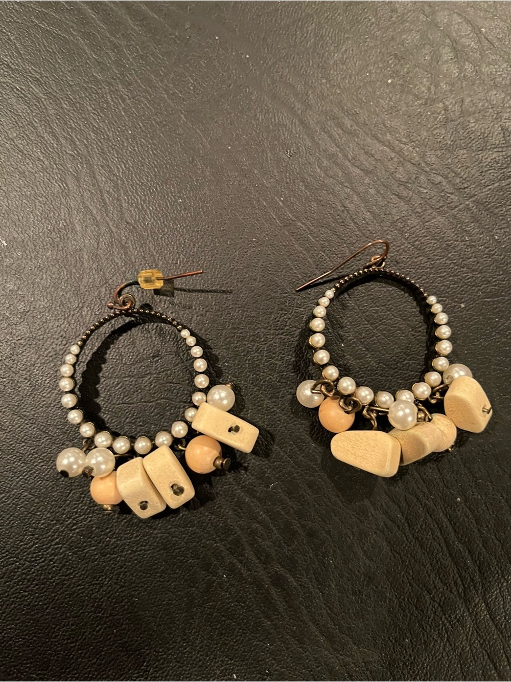 Pearl and Natural Wood Hoop Earrings - Women's Fashion Jewelry